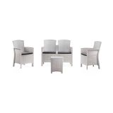 Salotto da terrazza 2 poltrone e 1 divano effetto rattan bianco - Eustachia