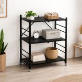 Scaffali Nero Antracite 3 Ripiani Ruote 71x38x87h cm, Richiudibile - Cossato