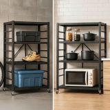 Scaffali Nero Antracite 4 Ripiani Ruote 71x38x121h cm, Richiudibile - Soprana