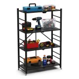 Scaffali Nero Antracite 4 Ripiani Ruote 71x38x121h cm, Richiudibile - Soprana