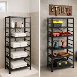 Scaffali Nero Antracite 6 Ripiani Richiudibile 71x38x190h cm, Peso Supportato 40 kg - Ficulle