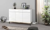 Scarpiera 3 ante e 2 cassetti bianca lucida e acero 120x80h cm - Syria
