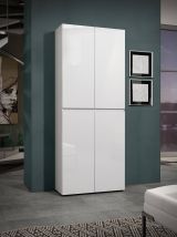 Scarpiera Alberton, Mobile portascarpe, Armadio da ingresso multiuso, Mobiletto per calzature, Made in Italy, 80x34h200 cm, Bianco lucido