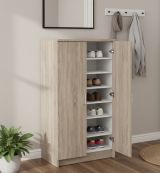 Scarpiera Alcudia, Mobile multifunzionale, Mobiletto scarpiera, Guardaroba porta scarpe, 55x36h108 cm, Rovere