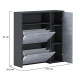 Scarpiera Aldaya, Portascarpe salvaspazio, Scarpiera da ingresso, Mobile a 3 ante a ribalta-, 92x27h94 cm, Antracite, Cemento