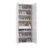Scarpiera Alta con Specchio Reversibile 72x37x195h cm Bianca con 2 Ante 6 Ripiani e 1 Cassetto Made in Italy – Eracle