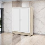 Scarpiera Ambre, Porta scarpe salvaspazio, Scarpiera da ingresso, Armadio scarpiera con anta, 79x28 h107 cm, Quercia e Bianco