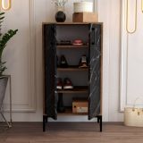 Scarpiera Apus, Mobile portascarpe, Armadio da ingresso multiuso, Mobiletto per calzature, 60x35 h111 cm, Noce e Nero