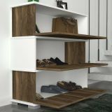 Scarpiera Baten, Porta scarpe salvaspazio , Armadio da ingresso multiuso, Mobile per calzature, 90x30h93 cm, Bianco e Noce