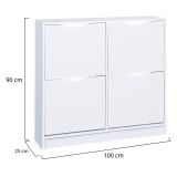 Scarpiera Bianco 8 Vani 2 Ante 100x25x90h cm, Chiusura a Ribalta - Gagliole