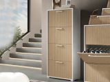 Scarpiera Bianco Beige un Ripiano 24 Paia 67x28x147h cm, 4 Vani - Pienza