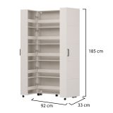 Scarpiera Bianco Crema Nero 15 Ripiani 2 Ante 92x33x185h cm, Ante con Doppia Capienza, Apertura con Ruote - Bled
