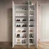 Scarpiera Bianco Lucido 12 Ripiani 28 Paia 95x35x186h cm, 14 Vani - Pertiche