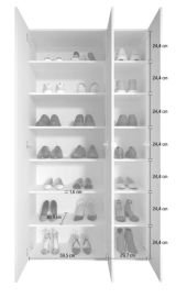Scarpiera Bianco Lucido 12 Ripiani 28 Paia 95x35x186h cm, 14 Vani - Pertiche