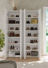 Scarpiera Bianco Lucido 12 Ripiani 42 Paia 126x35x186h cm, 14 Vani - Spessa