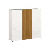 Scarpiera Bianco Lucido Marrone Rovere 10 Ripiani 24 Paia 120x34x115h cm, 3 Ante - Palasio