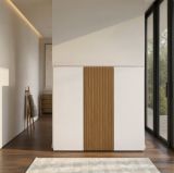 Scarpiera Bianco Lucido Marrone Rovere 10 Ripiani 24 Paia 120x34x115h cm, 3 Ante - Palasio