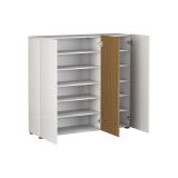 Scarpiera Bianco Lucido Marrone Rovere 10 Ripiani 24 Paia 120x34x115h cm, 3 Ante - Palasio
