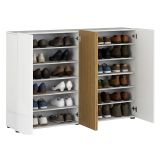 Scarpiera Bianco Lucido Marrone Rovere 10 Ripiani 40 Paia 160x34x115h cm, 4 Ante - Palasio