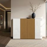 Scarpiera Bianco Lucido Marrone Rovere 10 Ripiani 40 Paia 160x34x115h cm, 4 Ante - Palasio