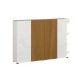 Scarpiera Bianco Lucido Marrone Rovere 10 Ripiani 40 Paia 160x34x115h cm, 4 Ante - Palasio