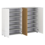 Scarpiera Bianco Lucido Marrone Rovere 10 Ripiani 40 Paia 160x34x115h cm, 4 Ante - Palasio