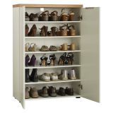 Scarpiera Bianco Lucido Marrone Rovere 21 Paia 22 Ripiani 80x34x115h cm, 24 Vani Made in Italy - Lentiai