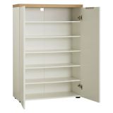 Scarpiera Bianco Lucido Marrone Rovere 21 Paia 22 Ripiani 80x34x115h cm, 24 Vani Made in Italy - Lentiai