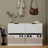 Scarpiera Bianco Marrone Rovere 4 Ripiani 12 Paia 121x30x79h cm, 4 Ante - Invorio