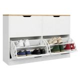 Scarpiera Bianco Marrone Rovere 4 Ripiani 12 Paia 121x30x79h cm, 4 Ante - Invorio