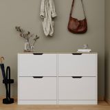 Scarpiera Bianco Marrone Rovere 4 Ripiani 12 Paia 121x30x79h cm, 4 Ante - Invorio