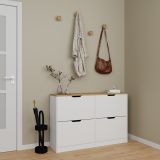 Scarpiera Bianco Marrone Rovere 4 Ripiani 12 Paia 121x30x79h cm, 4 Ante - Invorio