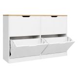 Scarpiera Bianco Marrone Rovere 4 Ripiani 12 Paia 121x30x79h cm, 4 Ante - Invorio
