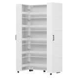 Scarpiera Bianco Opaco 15 Ripiani 2 Ante 92x33x185h cm, Ante con Doppia Capienza, Apertura con Ruote - Bled