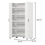 Scarpiera Bianco Opaco 15 Ripiani 2 Ante 92x33x185h cm, Ante con Doppia Capienza, Apertura con Ruote - Bled
