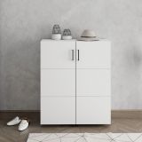 Scarpiera Bianco Opaco Nero 9 Ripiani 2 Ante 92x33x113h cm, Ante con Doppia Capienza, Apertura con Ruote - Ystad