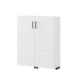 Scarpiera Bianco Opaco Nero 9 Ripiani 2 Ante 92x33x113h cm, Ante con Doppia Capienza, Apertura con Ruote - Ystad