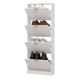 Scarpiera Bianco un Ripiano 4 Ante 58x18x155.5h cm, kit Fissaggio a Muro Incluso - Pesche
