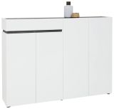 Scarpiera Bissau, Mobile portascarpe, Armadio da ingresso multiuso, Mobiletto per calzature, Made in Italy, 160x34h115 cm, Bianco lucido e Antracite