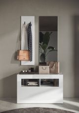 Scarpiera Bolsena, Mobile portascarpe, Armadio da ingresso multiuso, Mobiletto per calzature, Made in Italy, 91x35 h57 cm, Bianco lucido