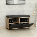 Scarpiera Brachium, Mobile portascarpe, Armadio da ingresso multiuso, Mobiletto per calzature, 80x35 h42 cm, Noce e Nero