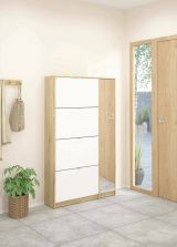 Scarpiera Brie, Mobile portascarpe, Armadio da ingresso multiuso, Mobiletto per calzature, 99x24 h162 cm, Quercia e Bianco