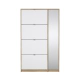 Scarpiera Brie, Mobile portascarpe, Armadio da ingresso multiuso, Mobiletto per calzature, 99x24 h162 cm, Quercia e Bianco