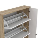 Scarpiera Brie, Mobile portascarpe, Armadio da ingresso multiuso, Mobiletto per calzature, 99x24 h162 cm, Quercia e Bianco