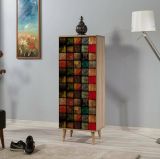 Scarpiera Cebalrai, Porta scarpe salvaspazio , Armadio da ingresso multiuso, Mobile per calzature, 50x38h135 cm, Quercia e Multicolore
