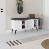Scarpiera Chiron, Mobile portascarpe, Armadio da ingresso multiuso, Mobiletto per calzature, 107x35 h55 cm, Bianco