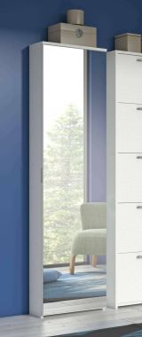 Scarpiera Ciclamino, Mobile multiuso da ingresso con anta a specchio , Armadio moderno portascarpe a 5 ripiani, 100% Made in Italy, 50x18h178 cm, Bianco
