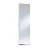 Scarpiera Ciclamino, Mobile multiuso da ingresso con anta a specchio , Armadio moderno portascarpe a 5 ripiani, 100% Made in Italy, 50x18h178 cm, Bianco