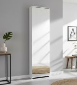 Scarpiera Ciclamino, Mobile multiuso da ingresso con anta a specchio , Armadio moderno portascarpe a 5 ripiani, 100% Made in Italy, 50x18h178 cm, Bianco