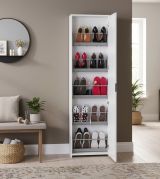 Scarpiera Ciclamino, Mobile multiuso da ingresso con anta a specchio , Armadio moderno portascarpe a 5 ripiani, 100% Made in Italy, 50x18h178 cm, Bianco